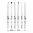 A collection of Poppy and Ivy gel eyeliner pencils in various colors such as black, dark brown, brown, light brown, white and blue.