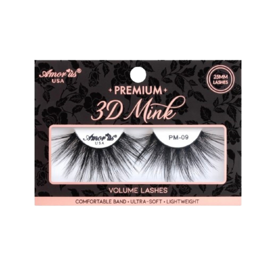 A pair of It Was All A Dream Premium 3d Mink - 25mm false eyelashes in a cute black and peach packaging box showcased on a white background.