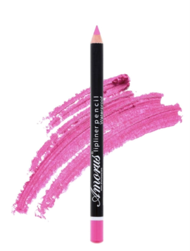 A close up of a neon pink color lip liner pencil.