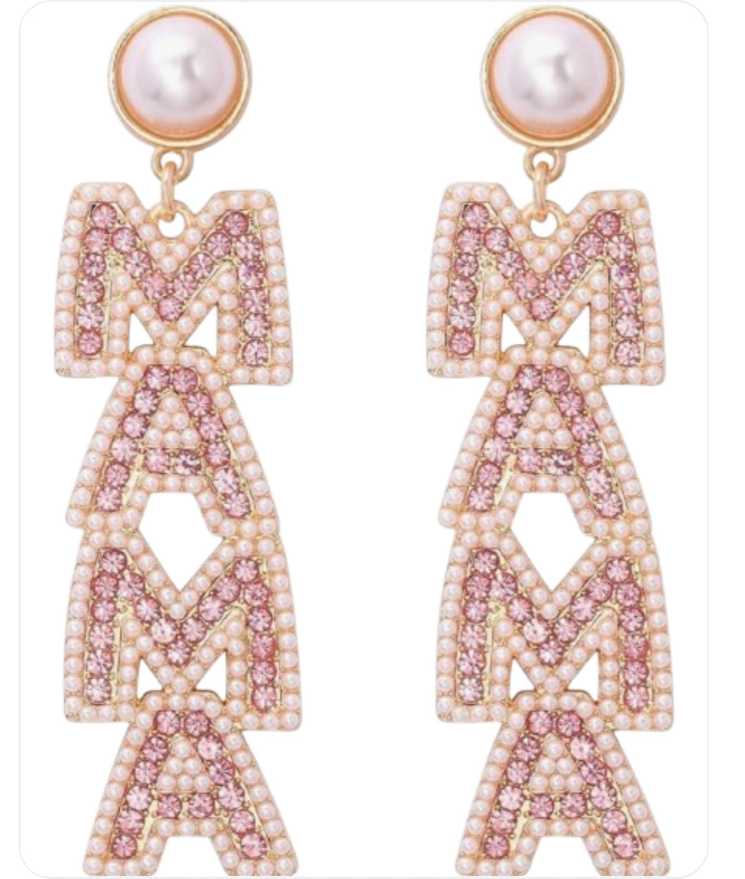 GOLD AND PINK MAMA OF PEARLS DROP EARRINGS