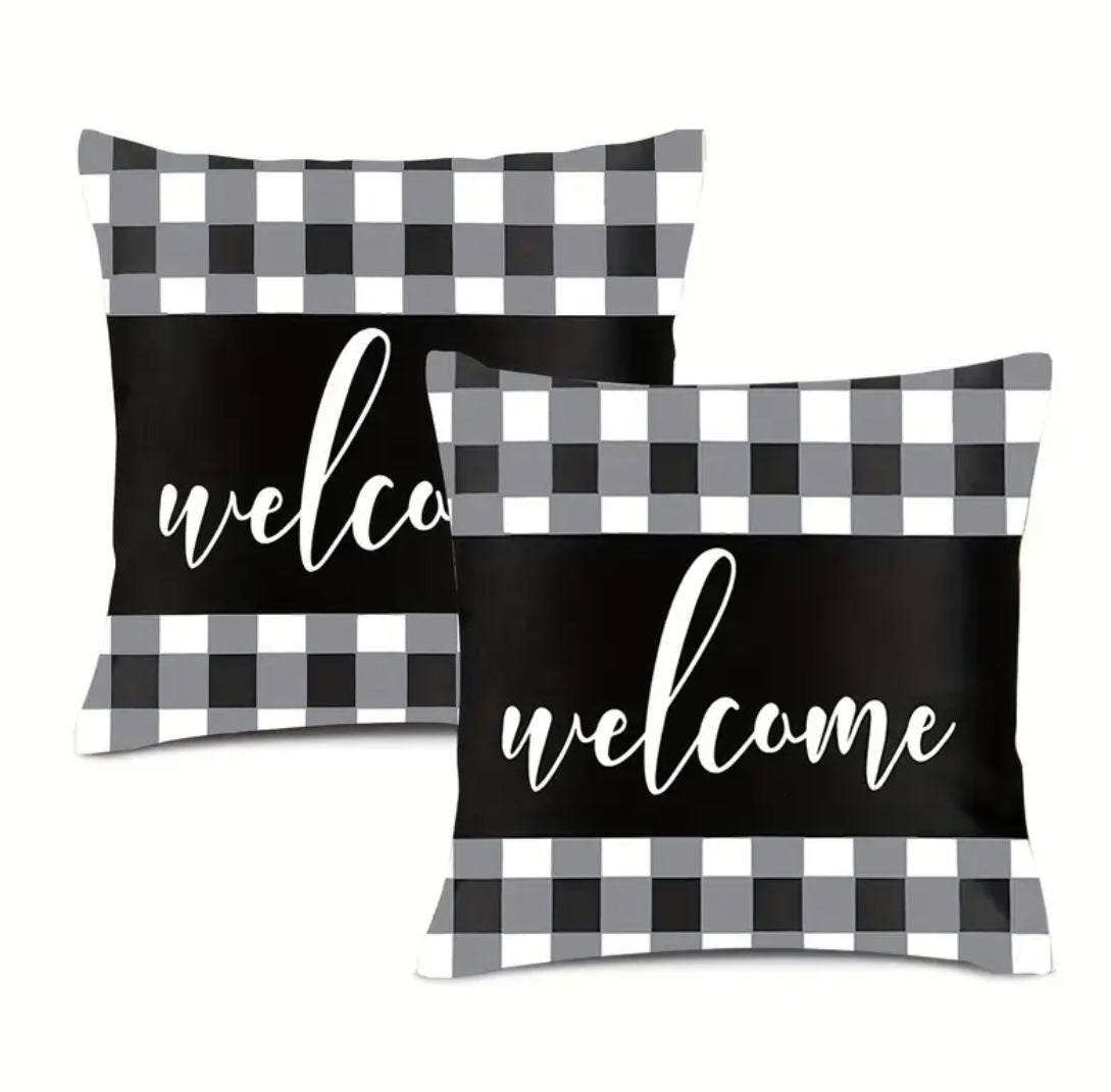 FALL BUFFALO PLAID WELCOME PILLOW COVER SET