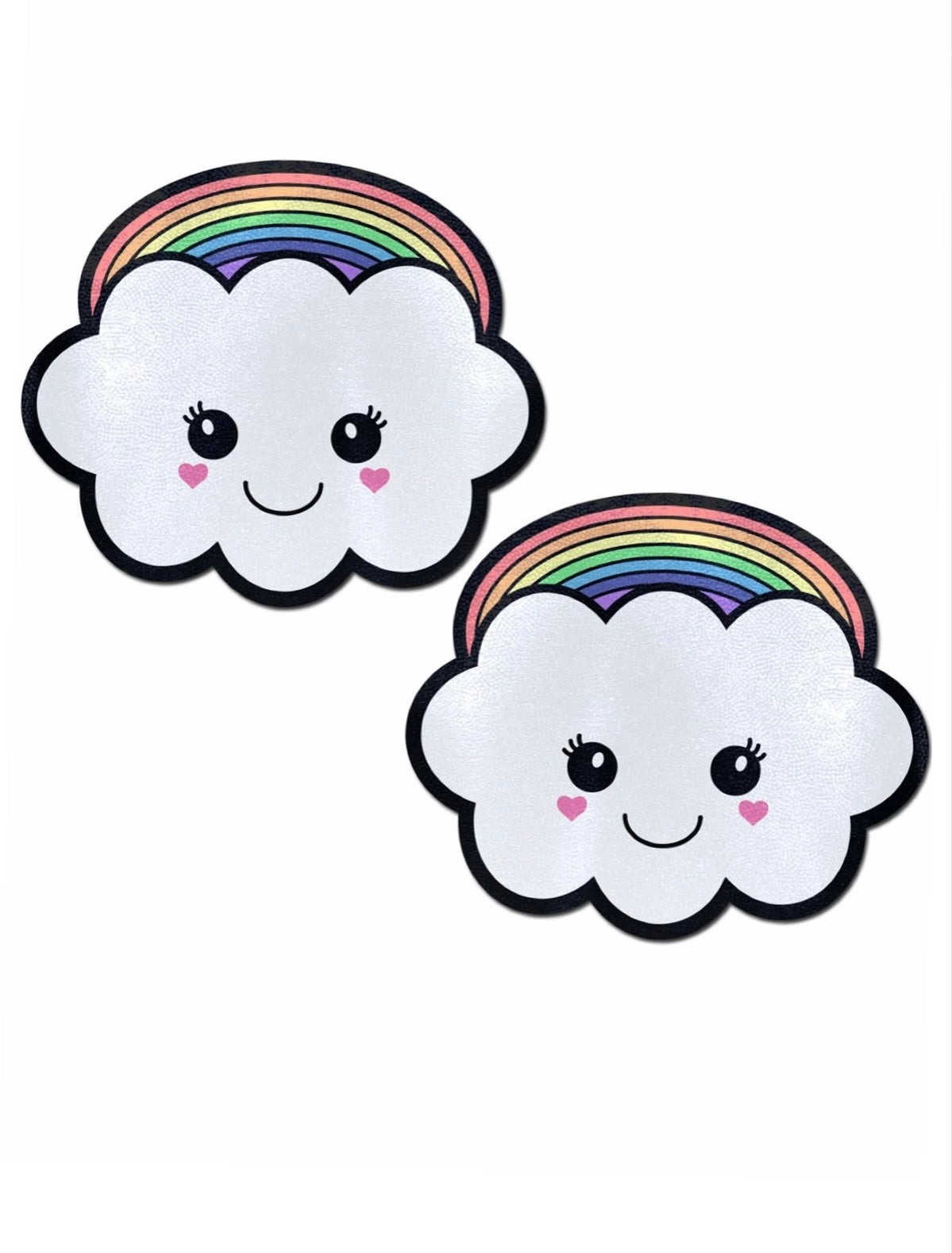 A pair of rainbow cloud nipple cover pasties.