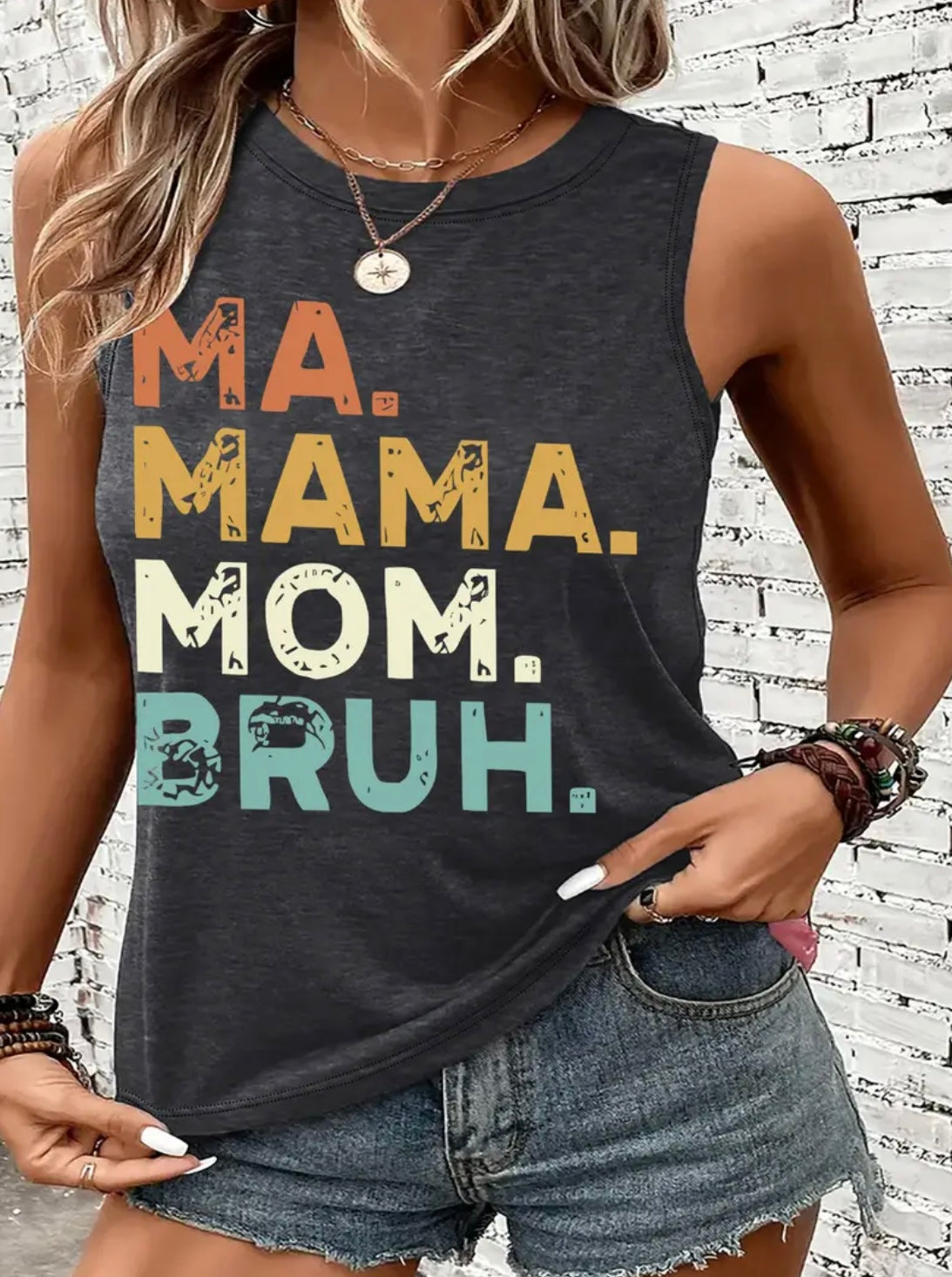 GRAY MA MAMA MOM BRUH GRAPHIC TANK