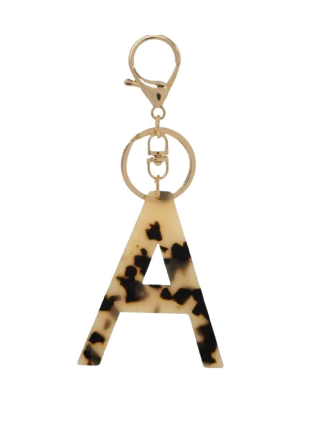 Leopard print initial keychain. A stylish keychain featuring a leopard print design with an A initial charm.