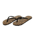 A pair of leopard patterned flip-flops. Perfect for walks on the beach and casual wear.