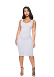 Midi dress in heather grey: A stylish and versatile garment that falls below the knee, perfect for any occasion.