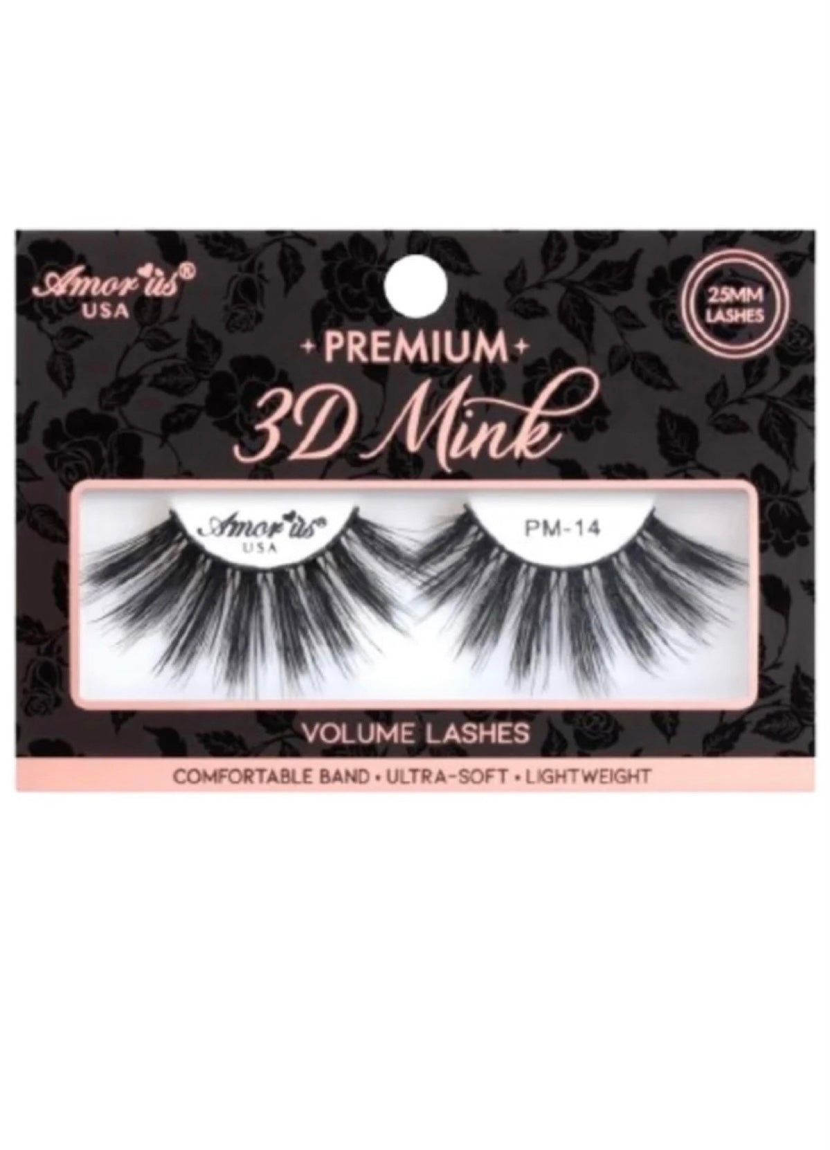 Catching Feelings Premium 3d Mink - 25mm false lashes in a cute black and peach packaging box.
