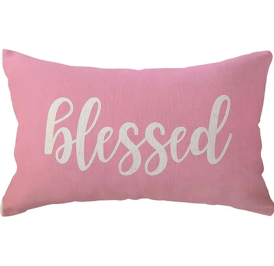 PINK BLESSED LUMBAR CUSHION PILLOW COVER