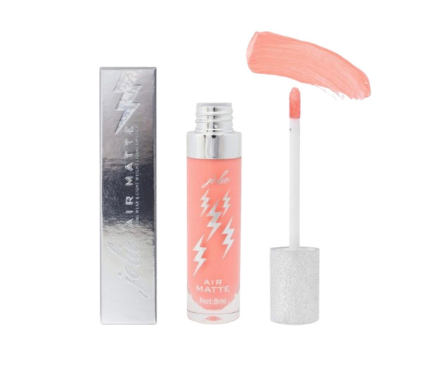 Air Matte Liquid Lipstick in the color of nudity standing next to a silver box with lightning bolts on it.