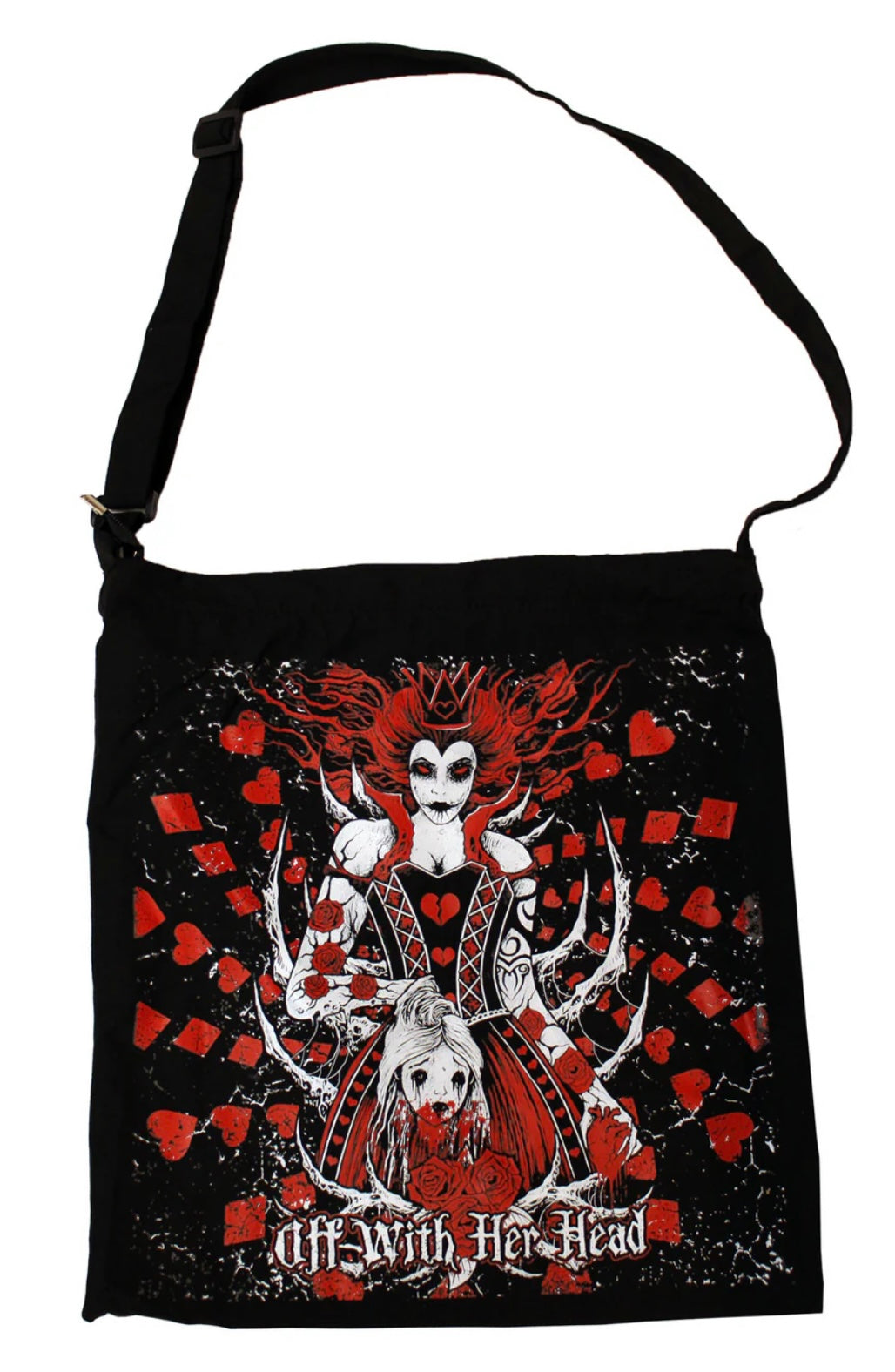 QUEEN OF HEARTS SHOULDER SLING ZIPPER TOTE BAG