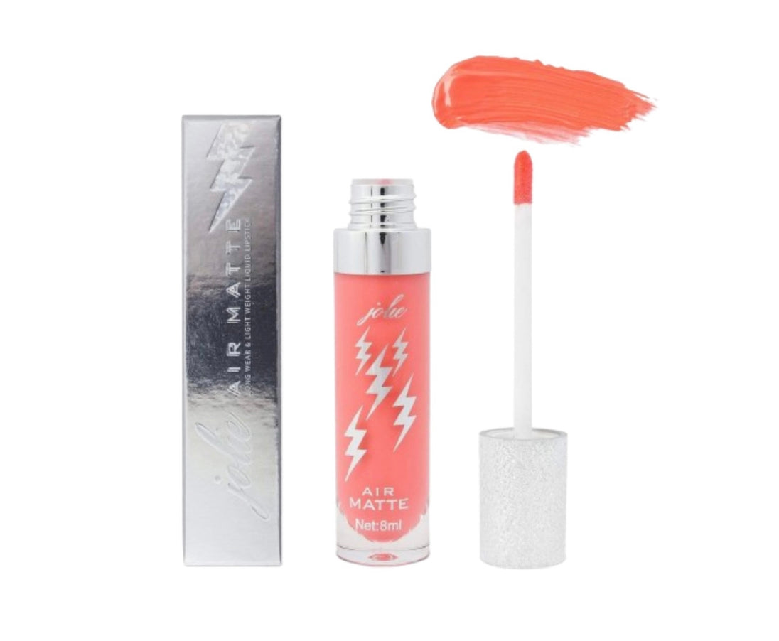 Air Matte Liquid Lipstick in the color sweetheart standing next to a silver box with lightning bolts on the box.