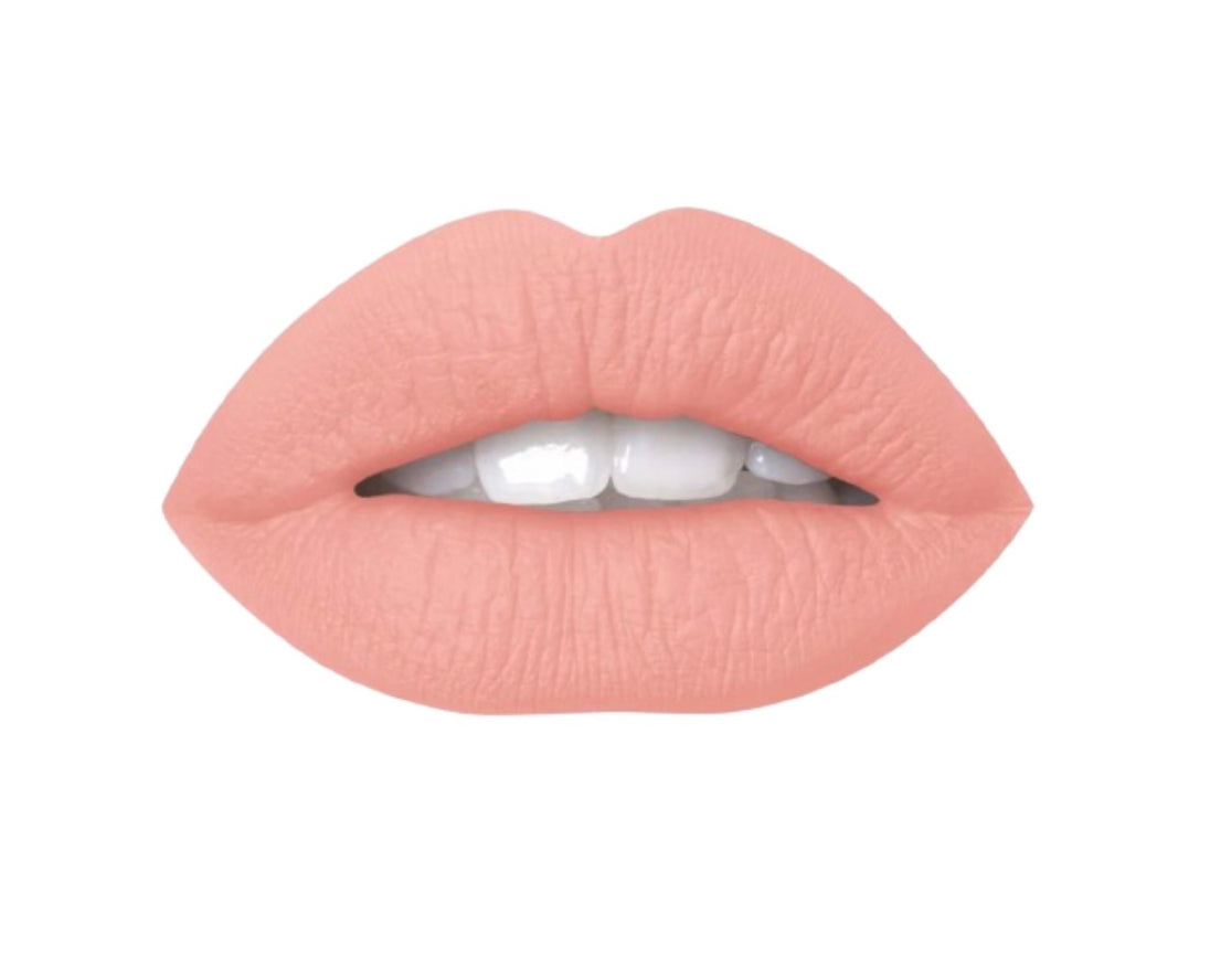 A woman lips wearing air matte liquid lipstick nudity.