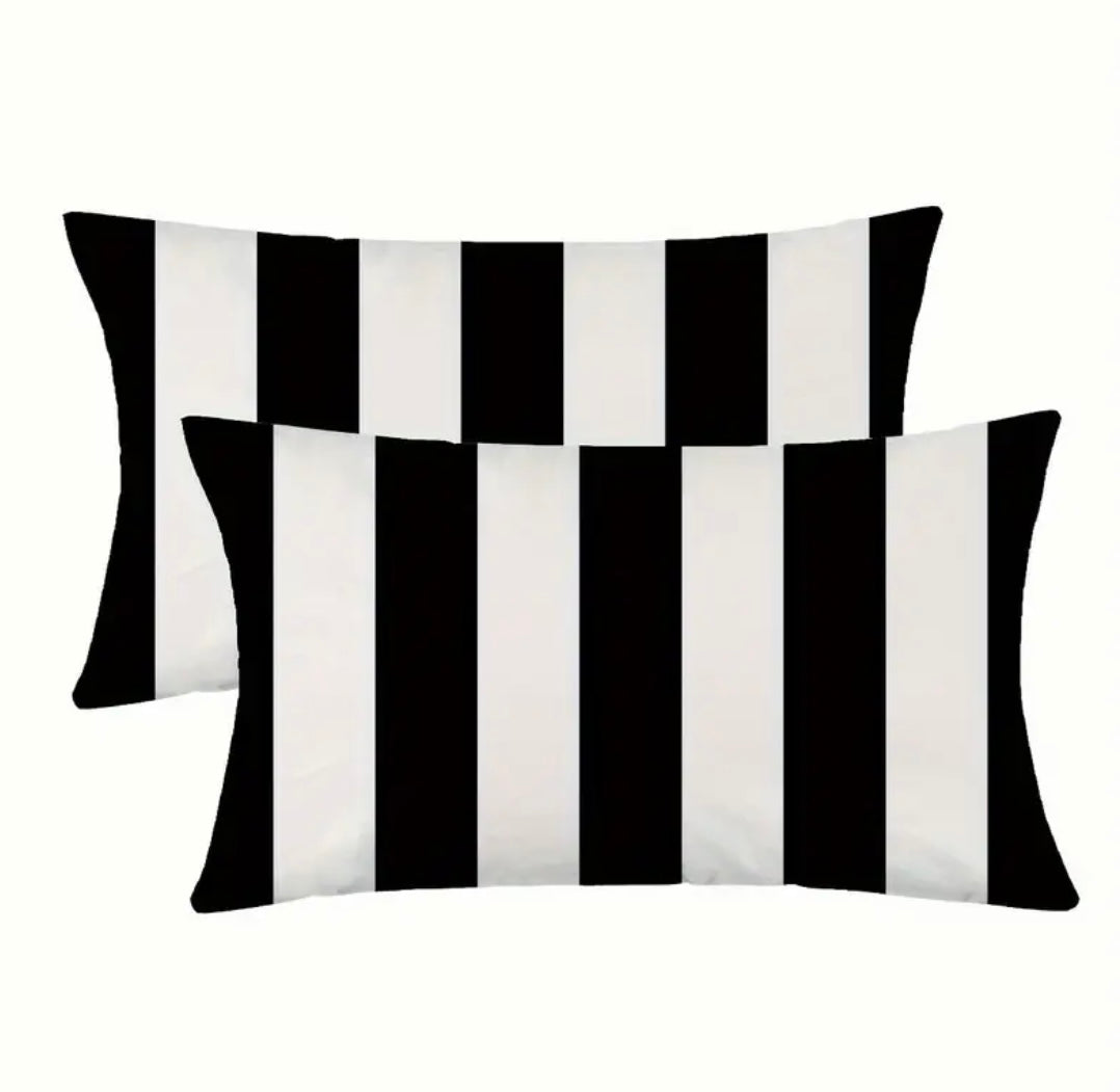 BLACK & WHITE STRIPED LUMBAR PILLOW COVER SET
