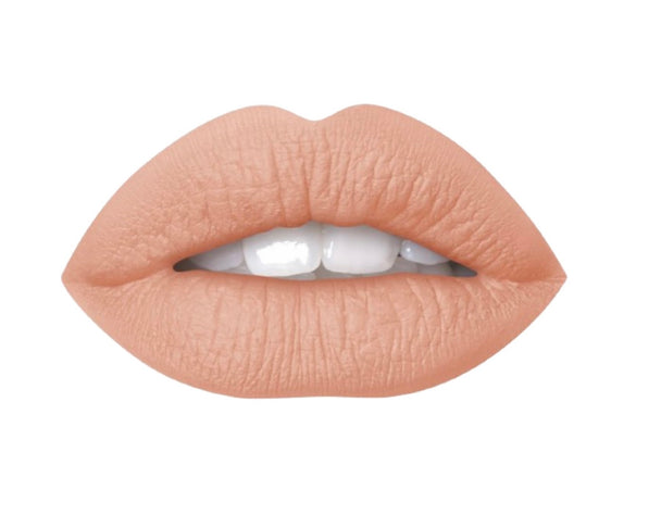 A close up of a woman's lips wearing air matte liquid lipstick in the color of bare.