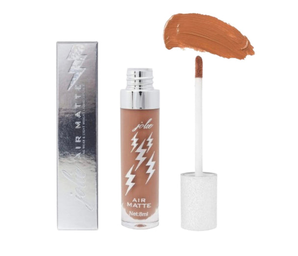 Air Matte Liquid Lipstick in the color of Mocha next to a silver box with a lightning bolt on it.