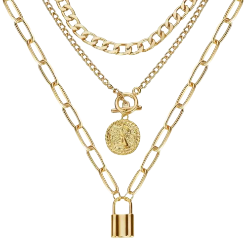 GOLD LOCKED AND LAYERED CHAIN NECKLACE