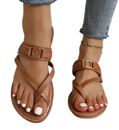 BROWN CROSS STRAP SANDALS