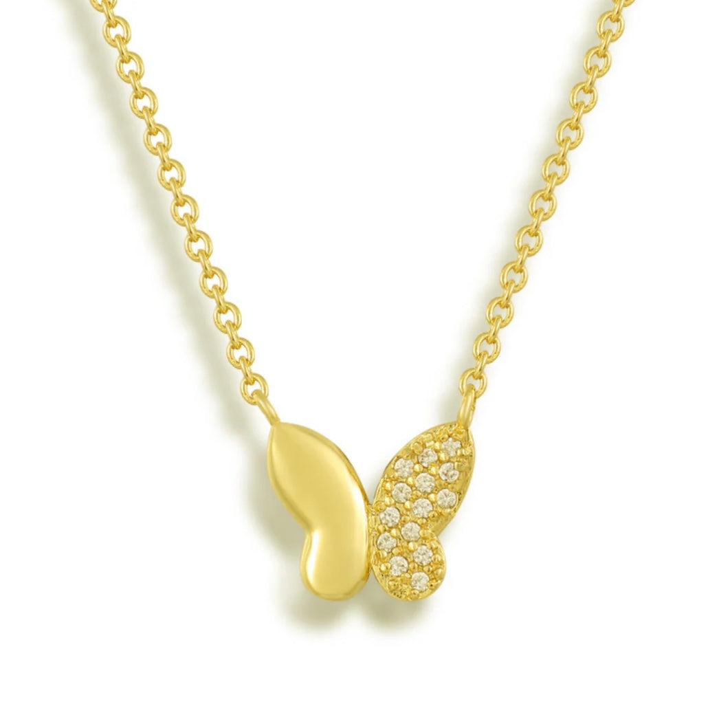 GOLD FLUTTERING WINGS PENDANT NECKLACE