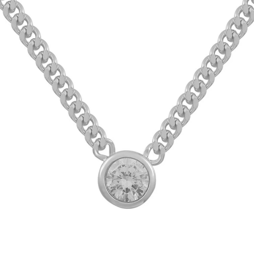 LUMINOUS CUBIC ZIRCONIA STONE PENDANT NECKLACE