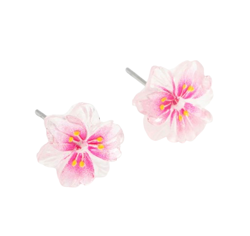 PINK HIBISCUS FLOWER STUD EARRINGS