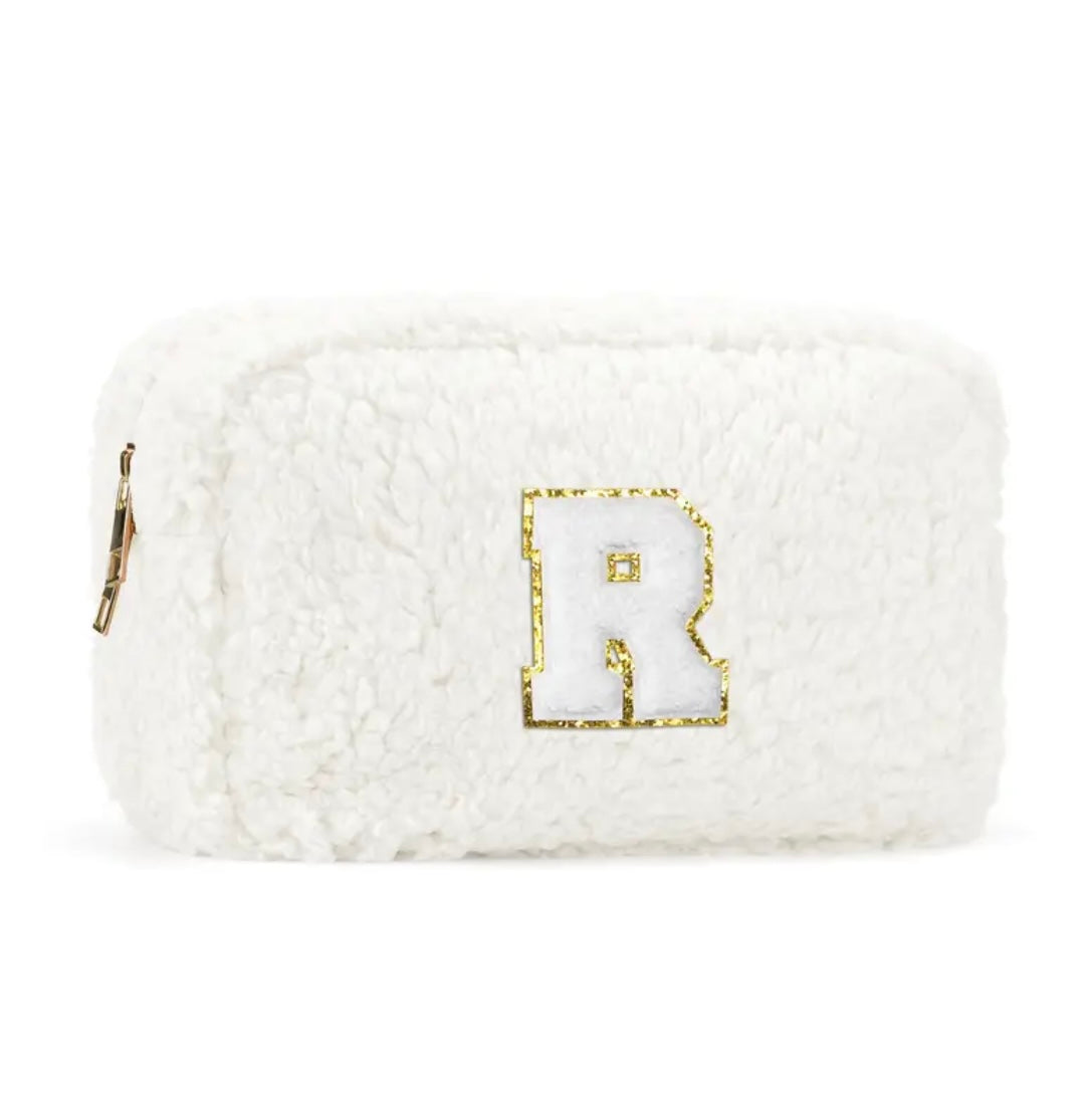 WHITE INITIAL MAKEUP BAG