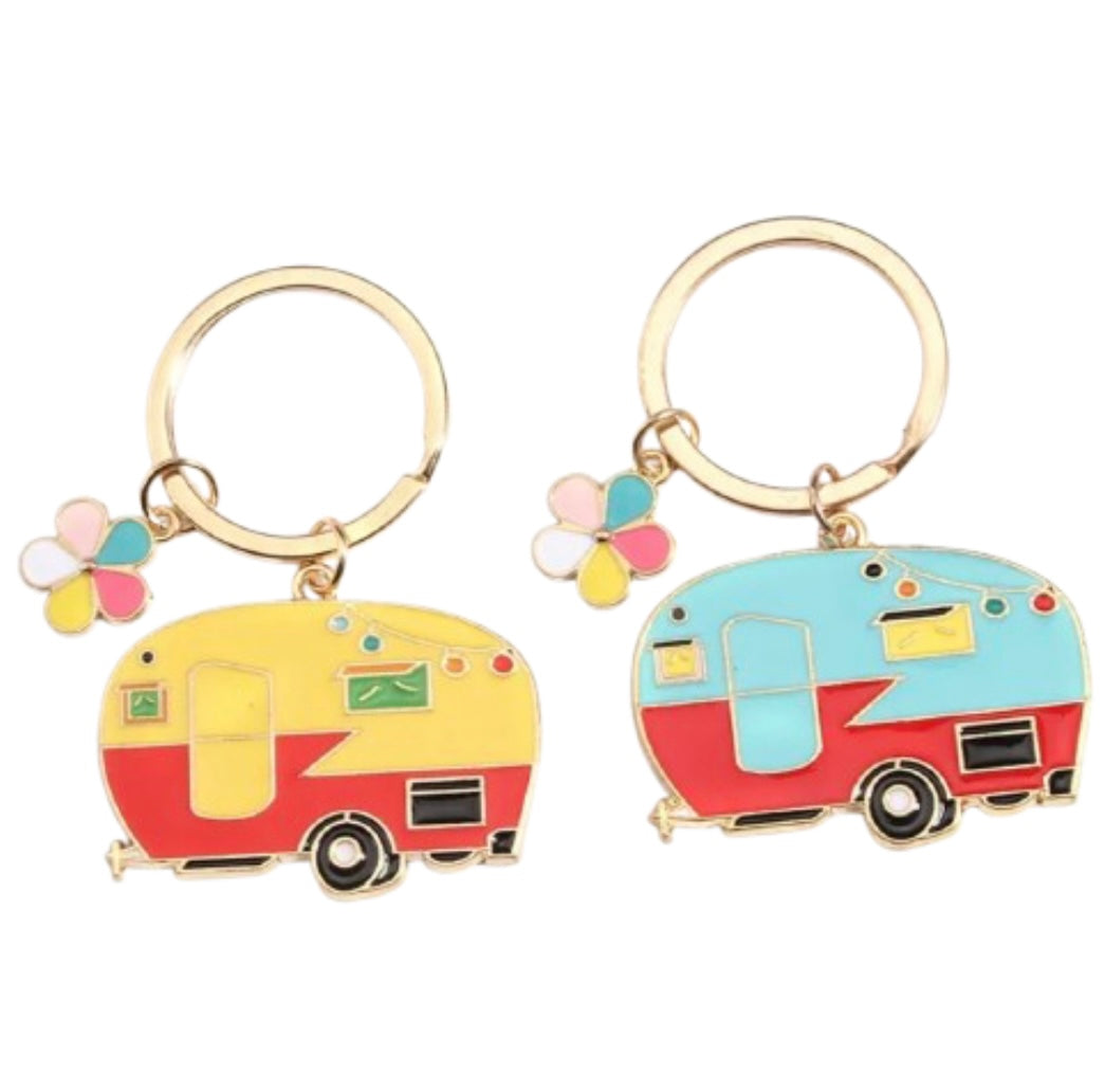 LIFE IS BETTER CAMPER GOLD METAL FLOWER KEYCHAIN