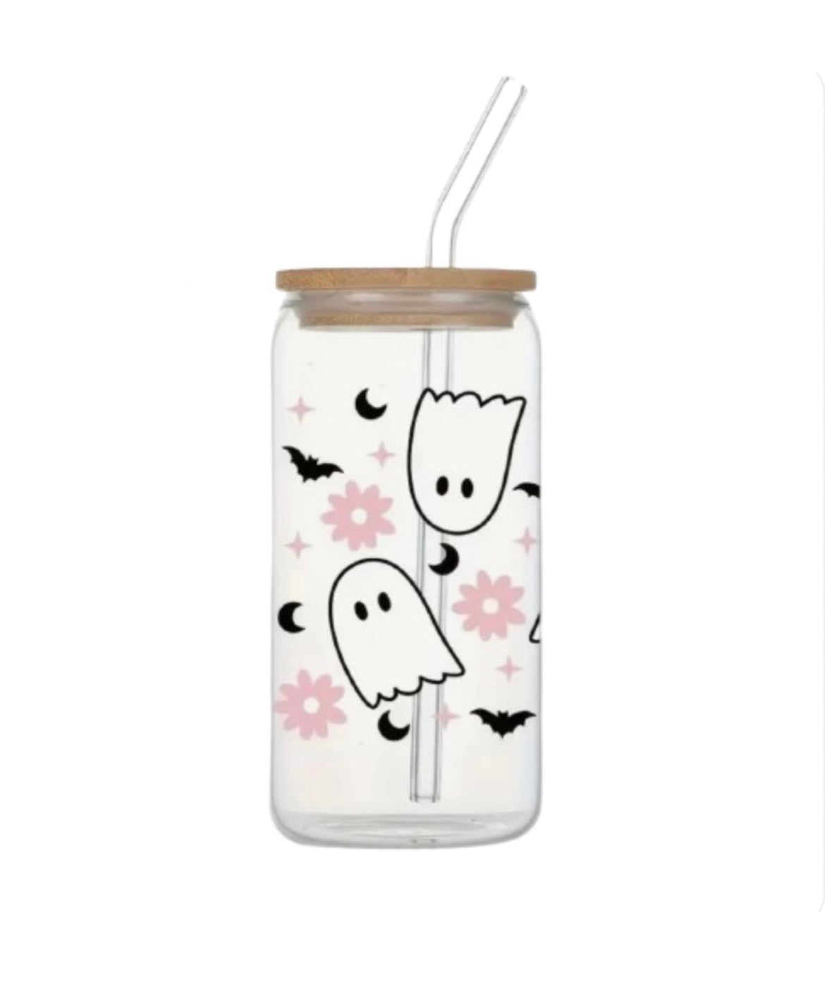 CASPER AND FLOWERS GLASS TUMBLER WITH STRAW