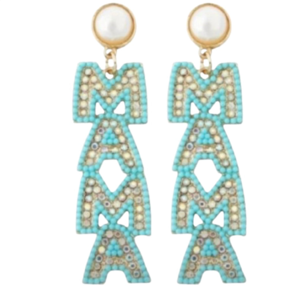 GOLD AND TEAL MAMA OF PEARLS DROP EARRINGS