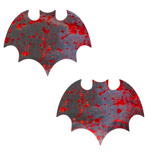 HOLOGRAPHIC GLITTER SILVER RED BAT NIPPLE PASTIES
