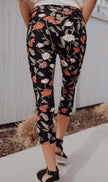 Black floral print capri leggings for yoga, workout or lounging
