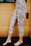 Gray and white printed flower capri leggings yoga, workout or lounging.