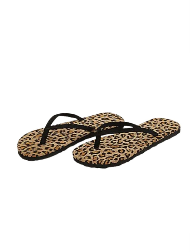 Leopard patterned flip-flops. Perfect for long walks on the beach and casual summer day wear.