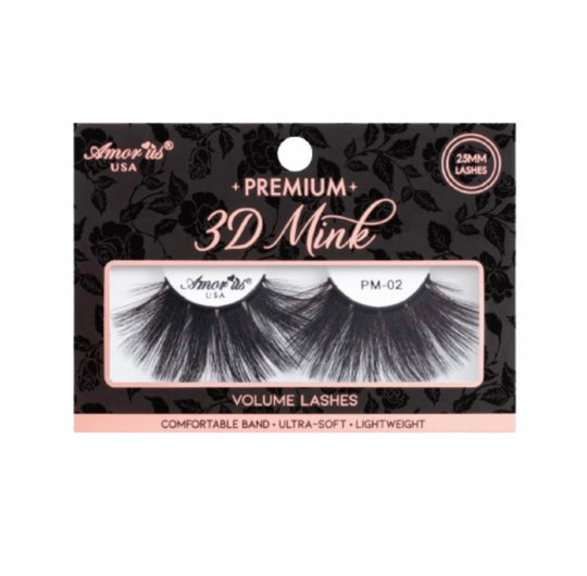 A pair of Glamour Premium 3d Mink - 25mm false eyelashes in a cute black and peach packaging box.